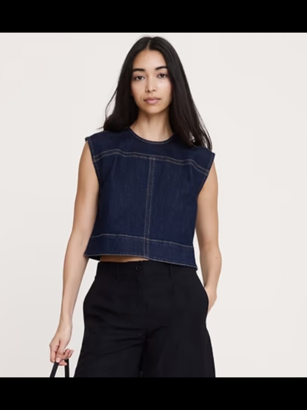 Banana Republic Navy Denim Boxy Crop Top